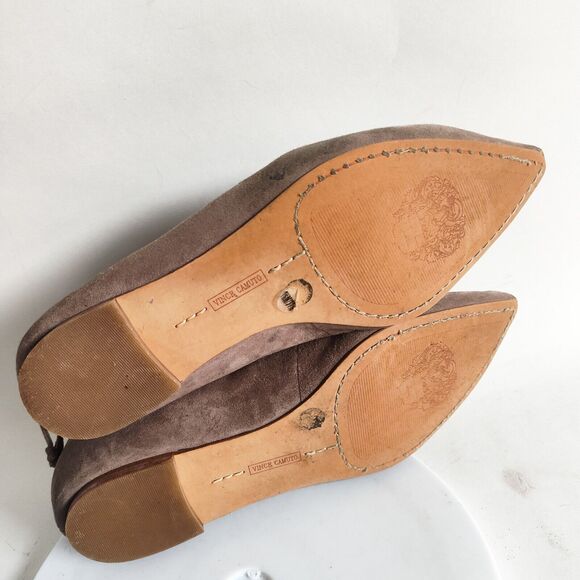 Vince Camuto Pointy Toe Tie Up Ankle Wrap Flats 7.5 Nuetral Suede Ballet Flats - Picture 8 of 10